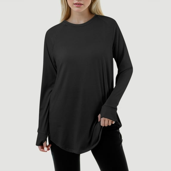 Trendy Women's Casual Solid Loose Fit Round Neck Long Sleeve Raglan Sleeve T-Shirt Top for Everyday Wear and Style