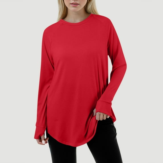 Trendy Women's Casual Solid Loose Fit Round Neck Long Sleeve Raglan Sleeve T-Shirt Top for Everyday Wear and Style