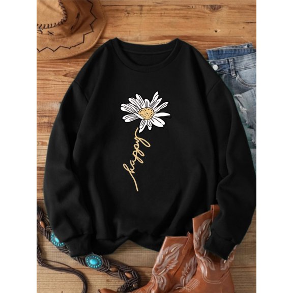 Trendy Women's Casual Versatile Fashion Pattern Printed Long Sleeve Crew Neck Sweatshirt