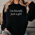 thumbnail image 1 of Round-neck long-sleeved "i'm literally just a girl" text print Tee T-shirt top Breathable black S-3XL, 1 of 6