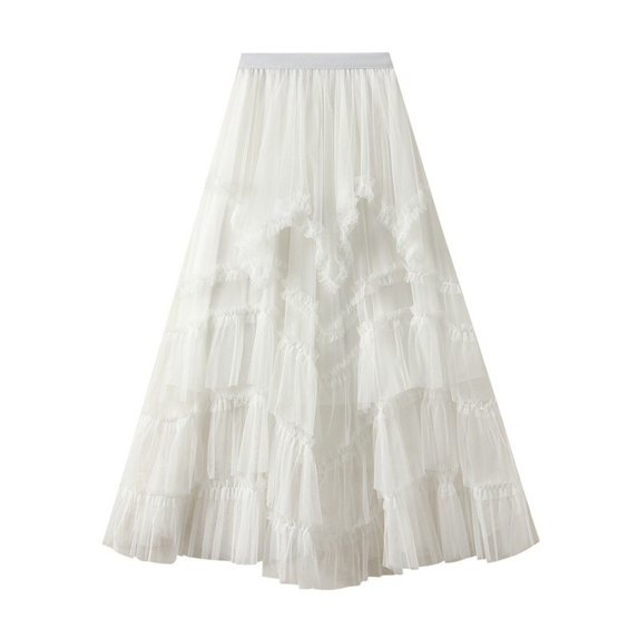Trendy Women's High Waist A-Line Skirt - Lightweight Mesh Layered Design for Spring/Summer