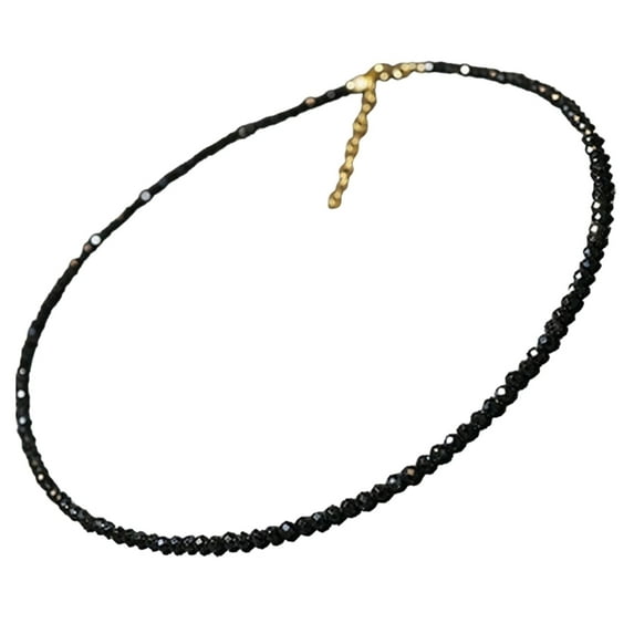 Trendy Women's Short Black Bead Necklace with Crystal Detail for Casual Outfits