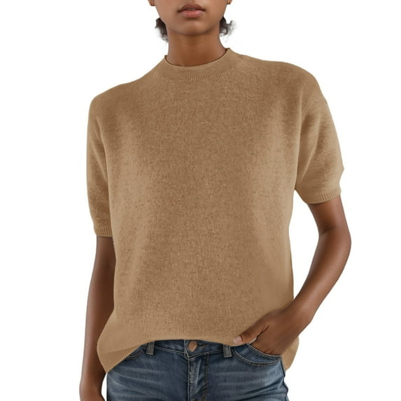 Trendy Women's Short Sleeve Knit T-Shirt with Low Round Neck for Casual Wear and Stylish Bottoming Layering Women's Crew Neck Shirt Basic Short Sleeves Summer T Shirt Tops