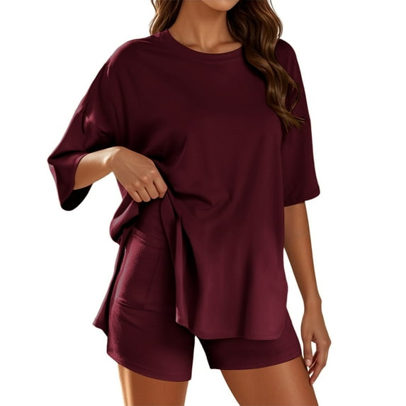 Trendy Women's Shorts Suit For Everyday Wear And Vacations Stylish Round Neck Design Solid Color Outfit Ideal For Summer Adventures With Sneakers