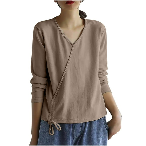 Trendy Women's Spring Summer Tops Long Sleeve Workout Tees Shirt Relax Fit V-Neck Tunic Blouse Outdoor Casual T-Shirt