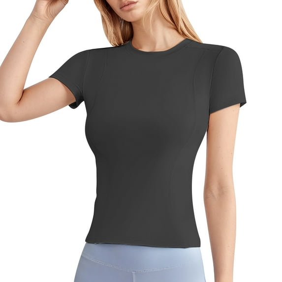 Trendy Women's T-Shirt Slim Fit Short Sleeve Round Neck Top for Yoga Casual Workouts Daily Wear Stretchy and Comfortable with Soft Line Design Ideal with Jeans or Skirts Women's Crew Neck Shirt Basic