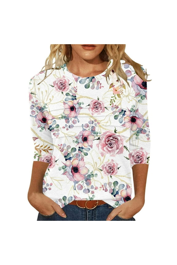 Trendy Women's T Shirts For Everyday Comfort Casual Wear And Home Use Stylish Round Neck Three Quarter Sleeve Graphic Top Dry Tee Shirts Women Women T Shirt for Summer Neck Shirts for Women Tee Shirt