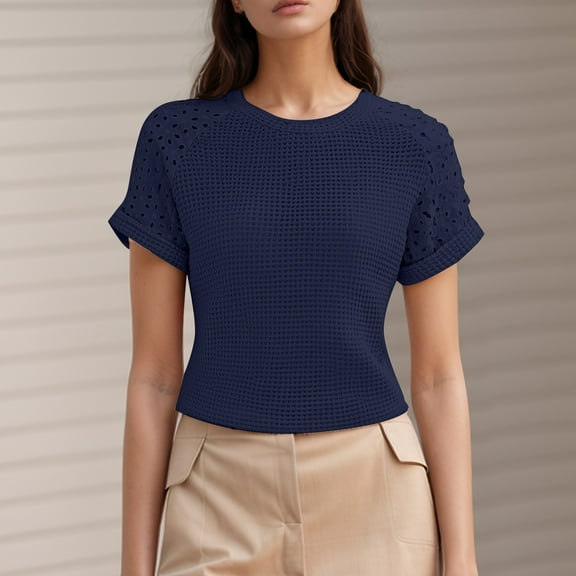 Trendy Women's T-Shirts Summer Crochet Sweater Lightweight Pullover Casual Short Sleeve Beach Cover Up Hollow Out Blouse Top for Every Occasion