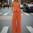 thumbnail image 1 of Trendy Women's Trousers Suit Set with Sleeveless Vest and Wide Leg Pants for Casual Styling, 1 of 8