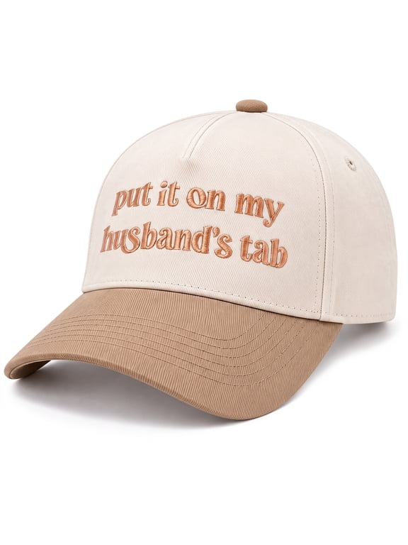 Trendy Women's Two-Tone Embroidered Baseball Cap - My Husband's Tab Sarcastic Hat in Neutral Beige
