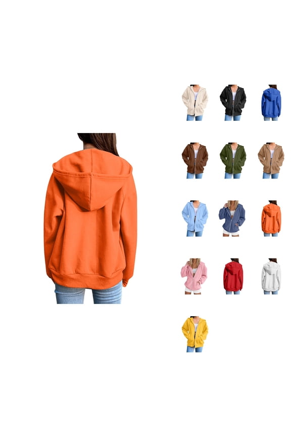 Trendy Women's Zip Up Hoodie, Stylish Solid Long Sleeve Sweatshirt for Fall Casual Everyday Wear, Lightweight Soft Plus Size Jacket 2025