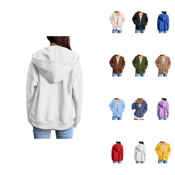 Trendy Women's Zip Up Hoodie, Stylish Solid Long Sleeve Sweatshirt for Fall Casual Everyday Wear, Lightweight Soft Plus Size Jacket 2025
