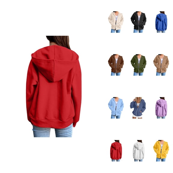 Trendy Women's Zip Up Hoodie, Stylish Solid Long Sleeve Sweatshirt for Fall Casual Everyday Wear, Lightweight Soft Plus Size Jacket 2025