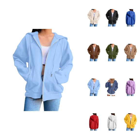 Trendy Women's Zip Up Hoodie, Stylish Solid Long Sleeve Sweatshirt for Fall Casual Everyday Wear, Lightweight Soft Plus Size Jacket 2025
