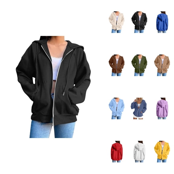 Trendy Women's Zip Up Hoodie, Stylish Solid Long Sleeve Sweatshirt for Fall Casual Everyday Wear, Lightweight Soft Plus Size Jacket 2025