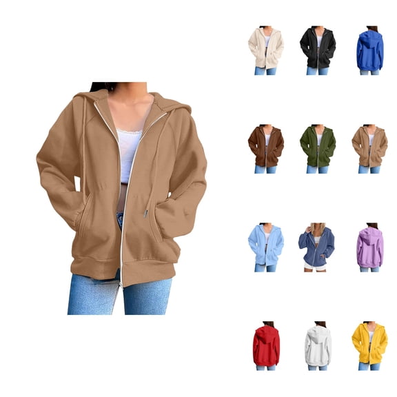 Trendy Women's Zip Up Hoodie, Stylish Solid Long Sleeve Sweatshirt for Fall Casual Everyday Wear, Lightweight Soft Plus Size Jacket 2025
