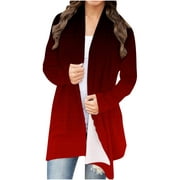 Trendy Womens Fall Fashion Western Tops for Ladies Open Front Cardigan Pullover Plus Size Tops Long Sleeve T Shirts Gradient Color Sweatshirts Loose Tunic Black L