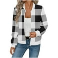 thumbnail image 1 of Trendy Womens Jacket with Pockets Waffle Textured Loose Casual Bomber Coat No Hood Long Sleeve Outerwear Clothes (M, Black|Plaid), 1 of 5