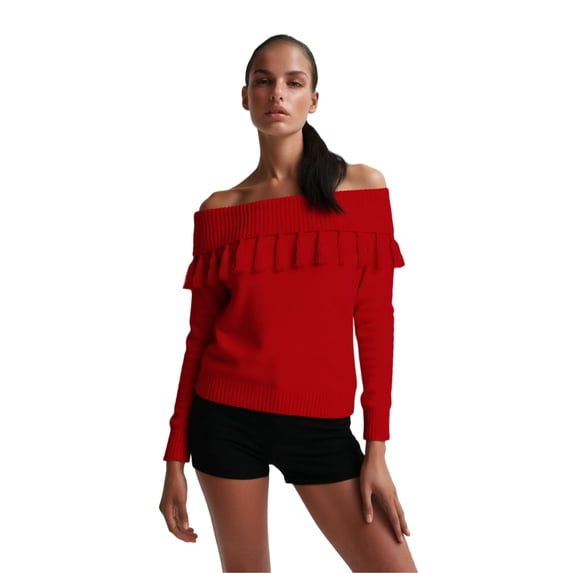 Trendy Womens Off The Shoulder Sweater with Handemade Fringe Fall Fashion Sweaters for Going Out
