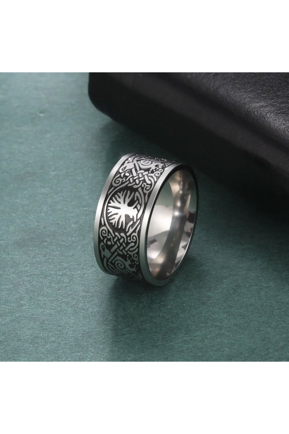 Electroplated Titanium Steel Ring World Tree Ring Design Fashion Jewelry Ring for Men and Women Stylish Durable Design Perfect Gift Black Ring