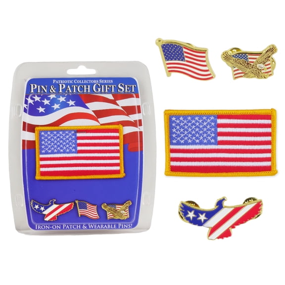 Trendy Zone 21 American Flag Pin & Patch Set Patriotic Embroidered US Flag Patch and Pin Can be Used on Uniforms, Hats, Backpacks, Jackets, Pants, & Accessories Decor Gifts USA Flag (1 Patch & 3 Pin)