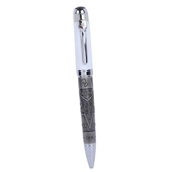 Trendy Zone 21 Eastern Star Logo and Symbols Black Ink Ballpoint Pen, White Cap Official Ballpoint Pen, Perfect for Freemasons and Masonic Collectors - Gift Set