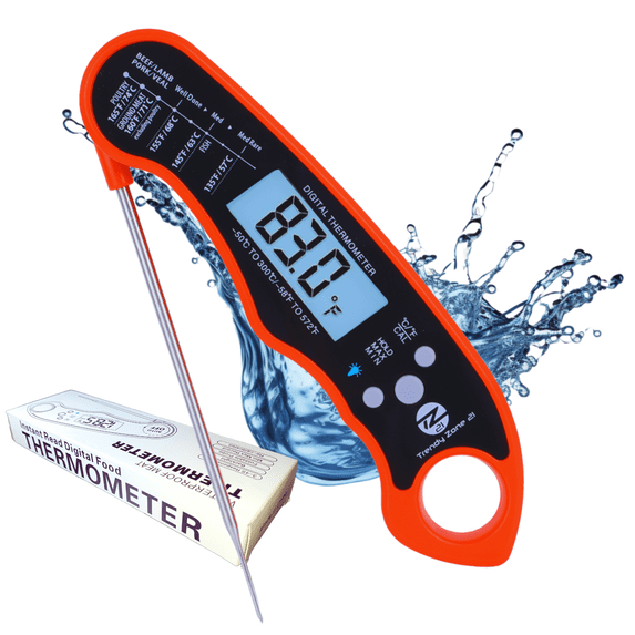 Trendy Zone 21 Instant Read Digital Meat Thermometer for Grill and Cooking, Waterproof Ultra-Fast Thermometer with Backlight & Calibration, Digital Food Probe for Kitchen, Outdoor Grilling, and BBQ