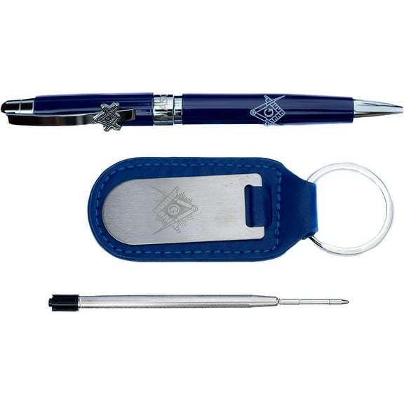 Trendy Zone 21 Masonic Freemasonry Symbol Embossed Picture Ball Point Pen, Keychain and Extra Refill in a Black Color Ink for Smooth Writing I Combo Gift Box for Dad Colleague Boyfriend Husband