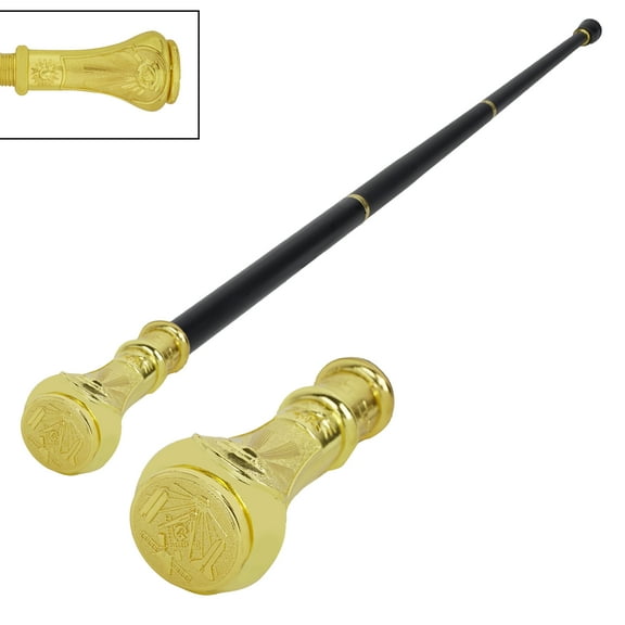 Trendy Zone 21 Masonic Walking Cane, 38" High with 1.75" Diameter Round Gold Color Handle & Masonic Logos Embossed| Comes in 3 Screwable Parts for Seniors & Adults, Pivot Tip and Heavy Duty
