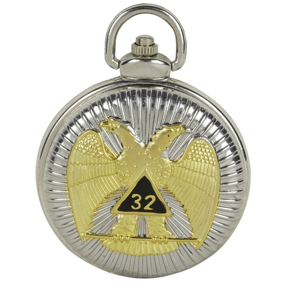 Trendy Zone 21 Pocket Watch with 2-Heads Embossed Eagle with Blue color Compass/Square logo in the center and Gift Box Memorable Gift for Men & Women