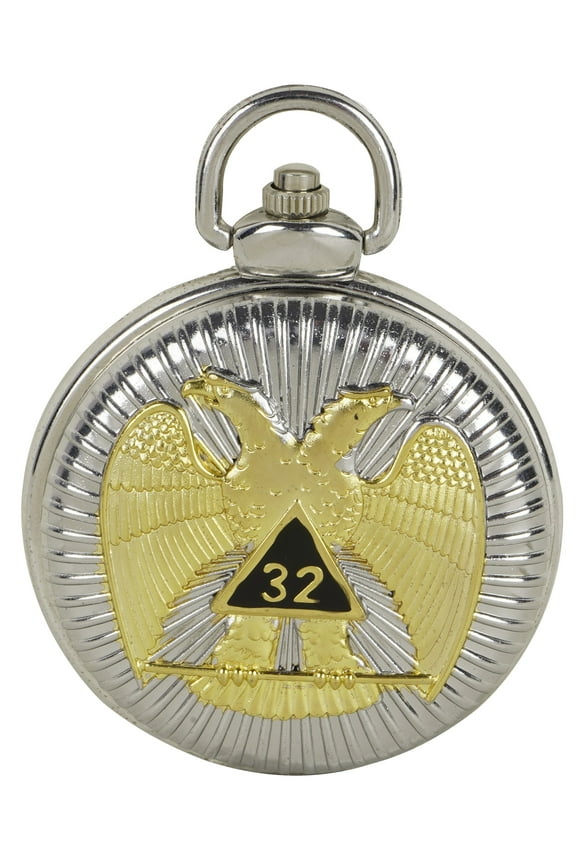 Pocket Watch with 2-Heads Embossed Eagle with Blue color Compass/Square logo in the center and Gift Box Memorable Gift for Men & Women
