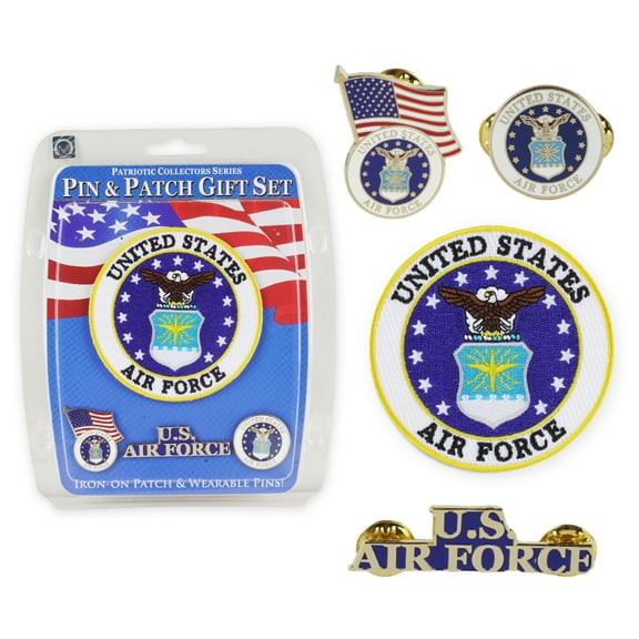 Trendy Zone 21 United States Air Force Pin & Patch Set Patriotic Embroidered US Air Force Patch and Pin Can be Used on Uniforms, Hats, Backpacks, Jackets, Pants, & Accessories Decor (1 Patch & 3 Pin)