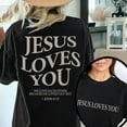 thumbnail image 1 of Trendy and Casual Graphic Tee T-Shirt Top Jesus Loves You Print Short Sleeve Round Neck Black S-5XL, 1 of 5