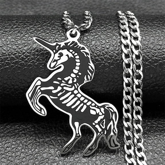 Trendy and cool creative hollow out design Unicorn skeleton 14K White Gold Chain Necklace for Women Choker Necklace Jewelry