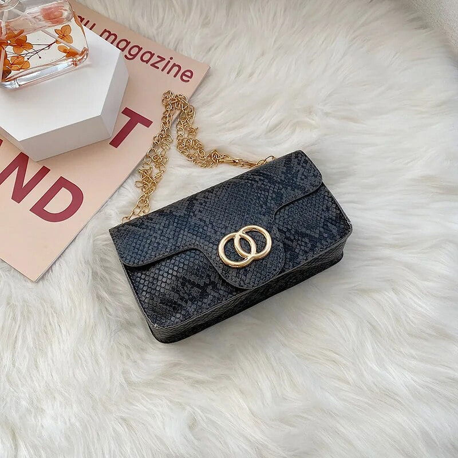 Trendy bag women s new fashion snakeskin pattern small square bag wild style women s shoulder bag mobile phone coin purse black Walmart