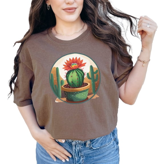 Trendy cactus flower graphic t-shirt, colorful desert plant tee, unique botanical print top, aesthetic nature shirt, cactus lover gift, Espresso Comfort Colors T-Shirt, Medium
