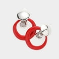 thumbnail image 1 of Trendy clip on 1 1/2" shiny silver dangle red painted hoop earrings, 1 of 3