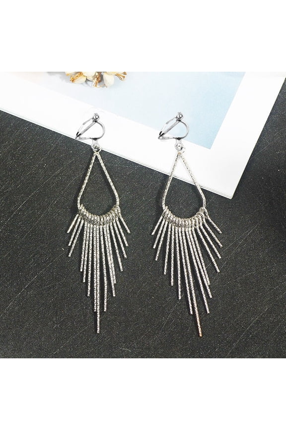 Trendy clip on long textured silver graduated spike earrings