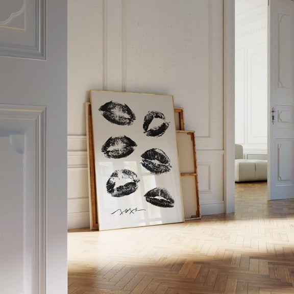Trendy lipstick kisses Poster, xoxo funky Poster Wall Art, Black mouth kisses poster, Modern Poster Wall Art Woman, French kiss Poster, Size 24x36 UNFFRAMED F03.1.7l2889