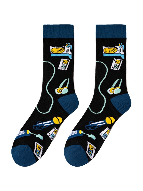 Trendy men and women rock street design party trend socks music drumming trend mid tube cotton European and American socks (2 pairs)