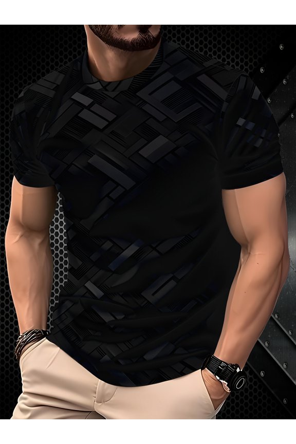 Trendy men's 3D printed short-sleeve T-shirt, lightweight round-neck versatile base shirt, men's sports shirt, casual top, premium men's T-shirt