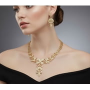 Trendy pierced gold vine necklace and earring set