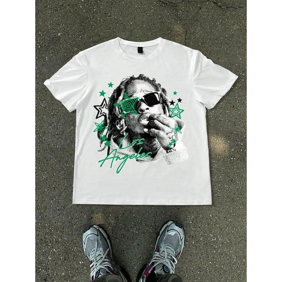 Trendy round-neck short-sleeved patterned casual T-shirt for men