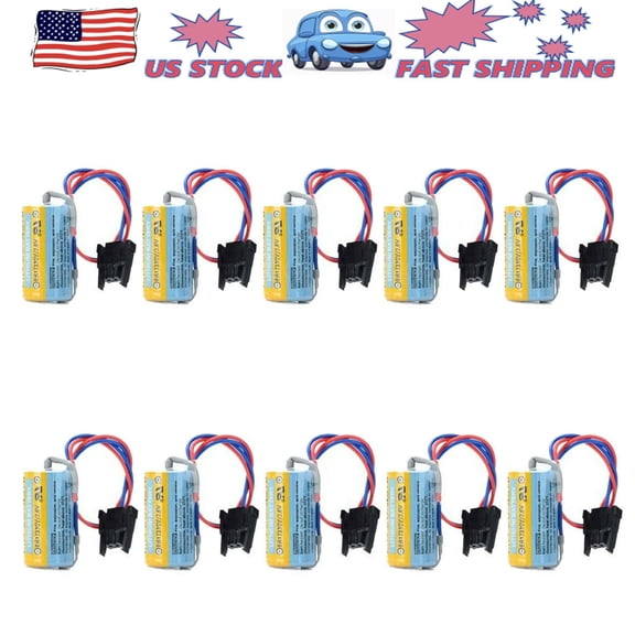 TrendyChic 10-Pack ER17330V/3.6V 1700mah PLC Non-Rechargeable Lithium Battery with Plug, A6BAT MR-BAT for CNC System