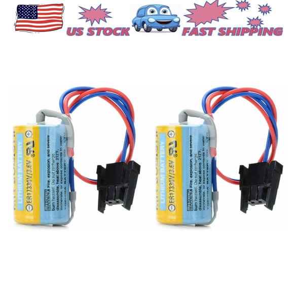 TrendyChic 2-Pack ER17330V/3.6V 1700mah PLC Non-Rechargeable Lithium Battery with Plug, A6BAT MR-BAT for CNC System