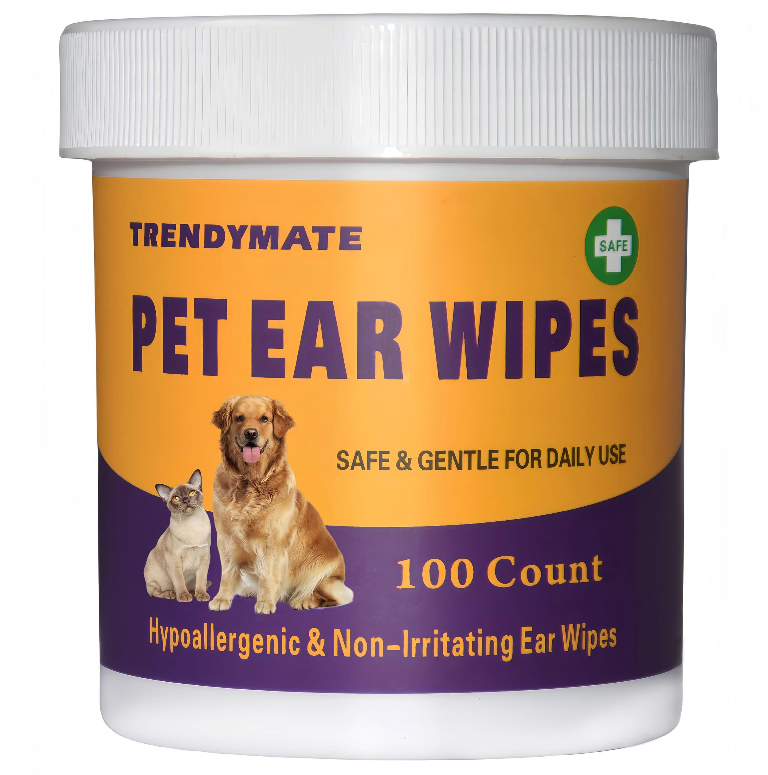 TrendyMate Pet Ear Wipes for Dogs & Cats Gently Remove Ear Wax