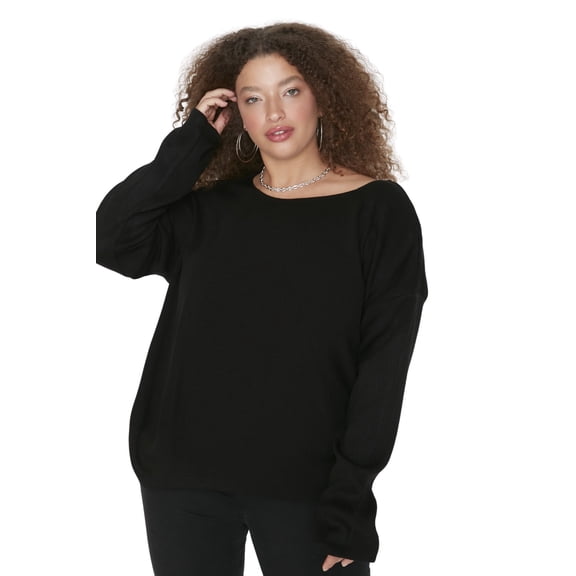 Trendyol Curve Women's Black Plain Long Regular fit Plus Size Sweaters