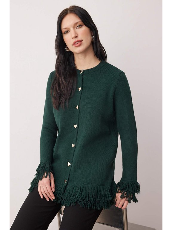 Trendyol Modest Women's Green Plain Long Loose Modest Cardigans