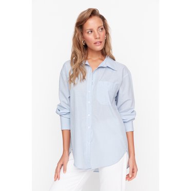 Trendyol Camicia Oversize Donna In Tessuto Misto Cotone, Colletto Classico. Modello Basic E Morbido, Perfetta Per Un Look Professionale E Casual. Taglia S/36 Come Da Modella.