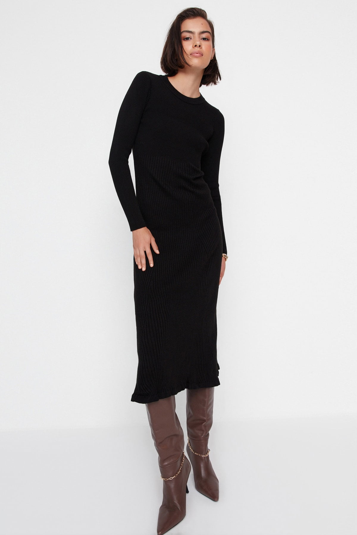 Trendyol Women Midi A-Line Slim Fit Knitwear Dress - Walmart.com